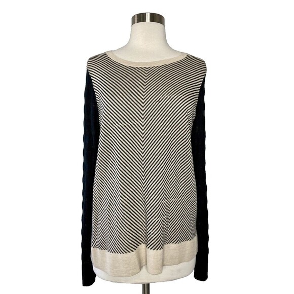 Ann Taylor LOFT Sweater Women XL Striped Geometric Top Long Sleeve Round Neck - Picture 1 of 4